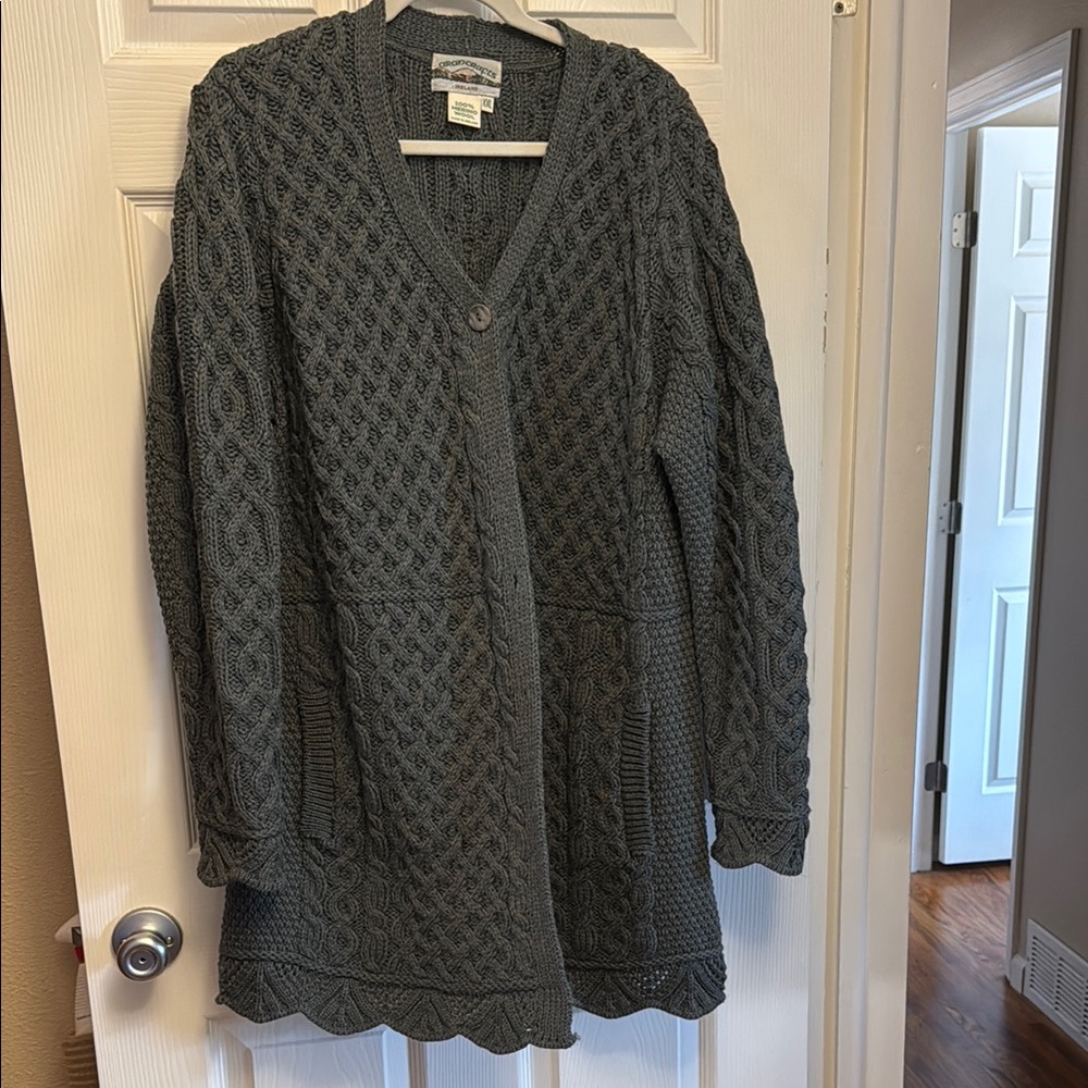 Women's Grayish Green Cable Knit Sweater